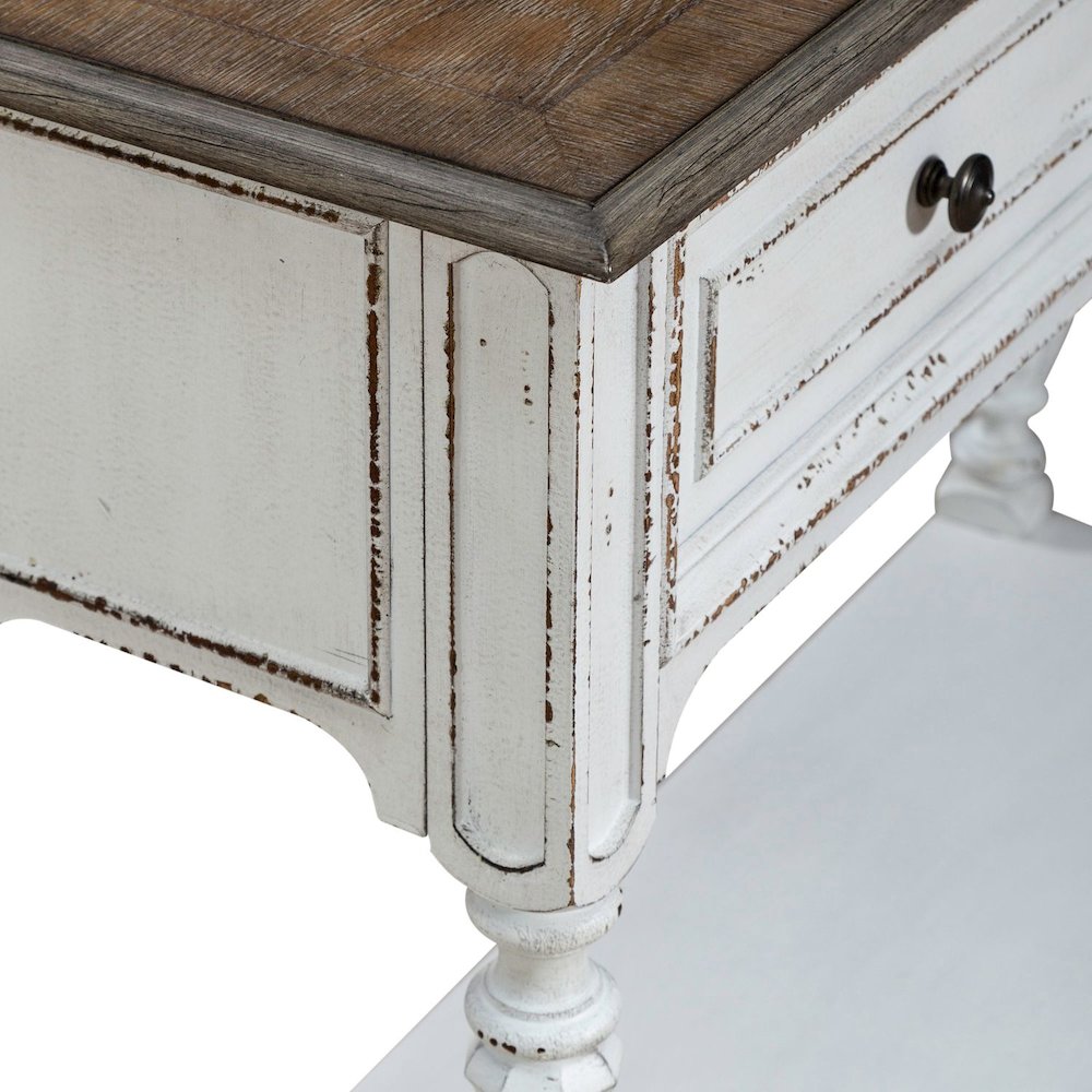Manor 42 Inch Hall Console Table  Storage - Antique White & Weathered Bark