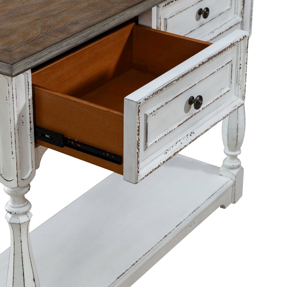 Manor 42 Inch Hall Console Table  Storage - Antique White & Weathered Bark