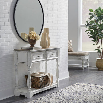 Manor 42 Inch Hall Console Table  Storage - Antique White & Weathered Bark
