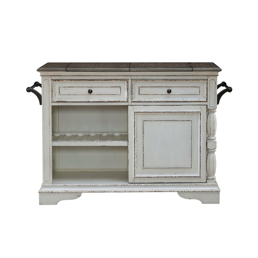 Bar Cart European Home Kitchen Island with Flip Top - Antique White Oak Wood