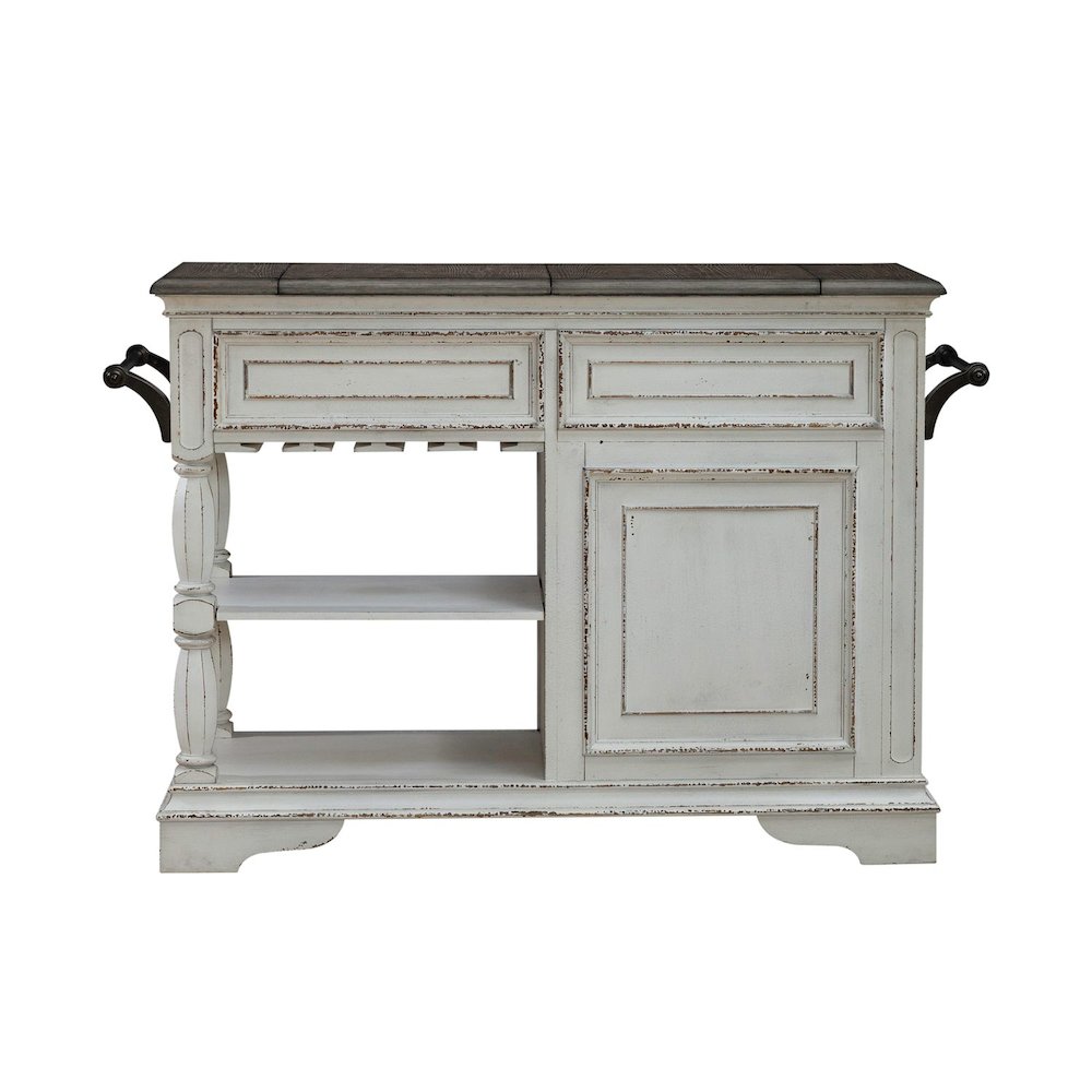 Bar Cart European Home Kitchen Island with Flip Top - Antique White Oak Wood