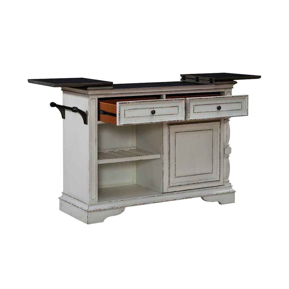 Bar Cart European Home Kitchen Island with Flip Top - Antique White Oak Wood