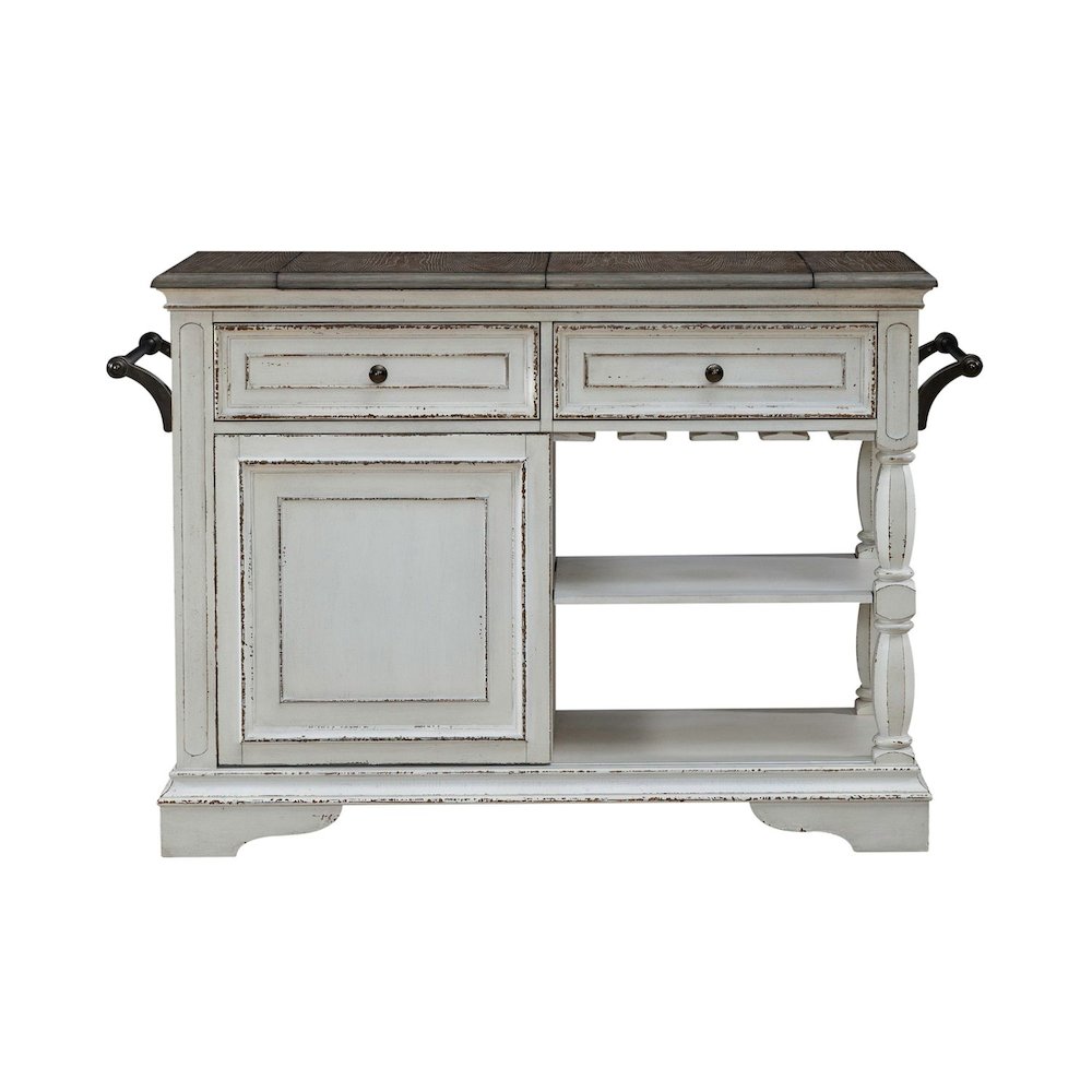 Bar Cart European Home Kitchen Island with Flip Top - Antique White Oak Wood