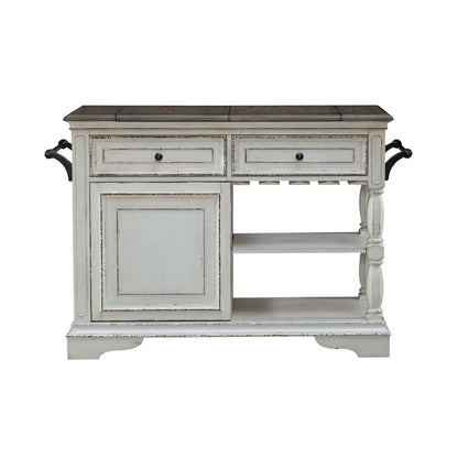 Bar Cart European Home Kitchen Island with Flip Top - Antique White Oak Wood