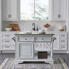 Bar Cart European Home Kitchen Island with Flip Top - Antique White Oak Wood
