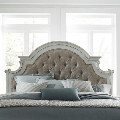Magnolia Manor Queen Upholstered Panel Headboard in Antique White