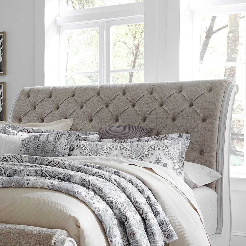 Magnolia Manor Queen Upholstered Sleigh Bed Headboard - Antique White