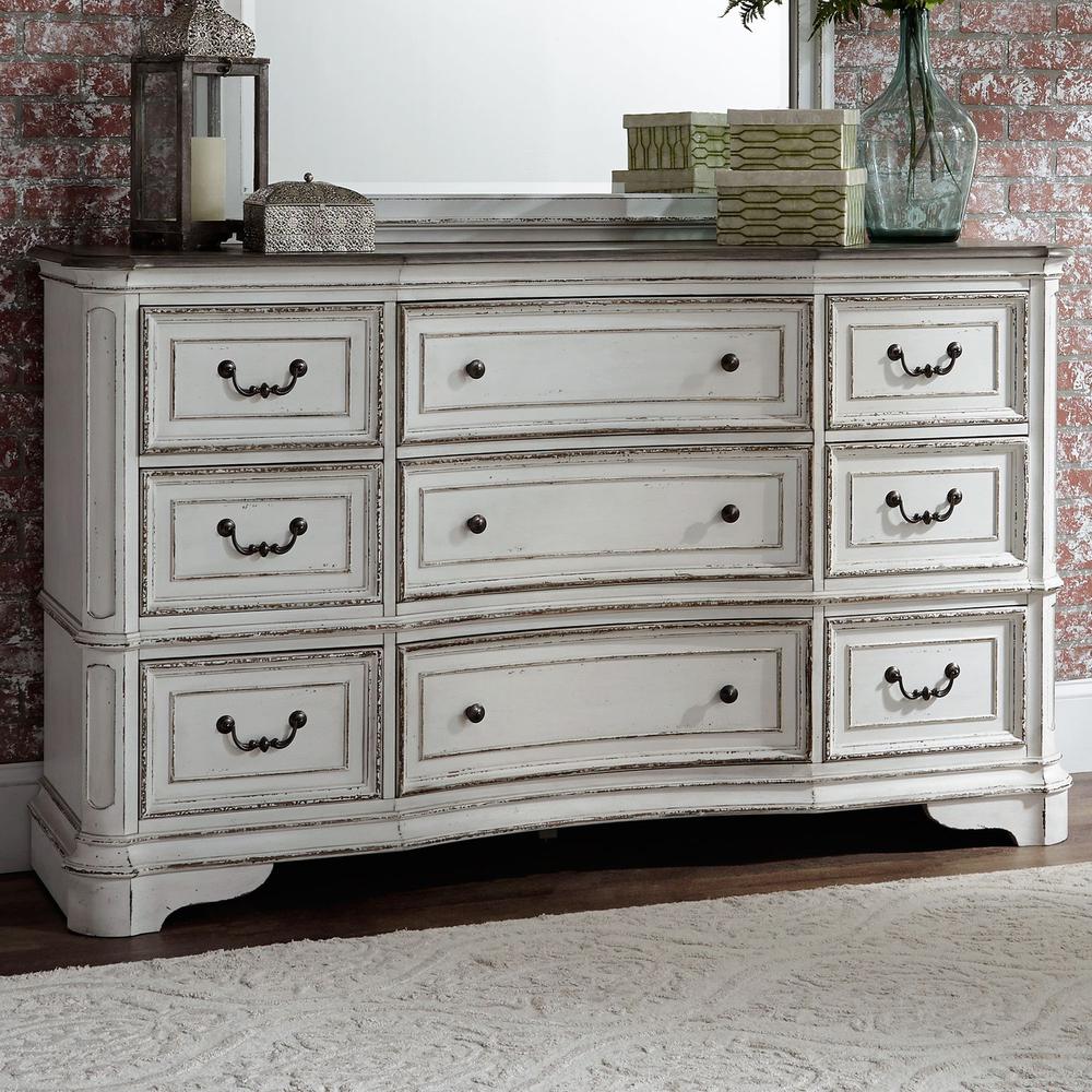 Magnolia Manor 9 Drawer Dresser in Antique White