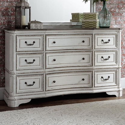 Magnolia Manor 9 Drawer Dresser in Antique White