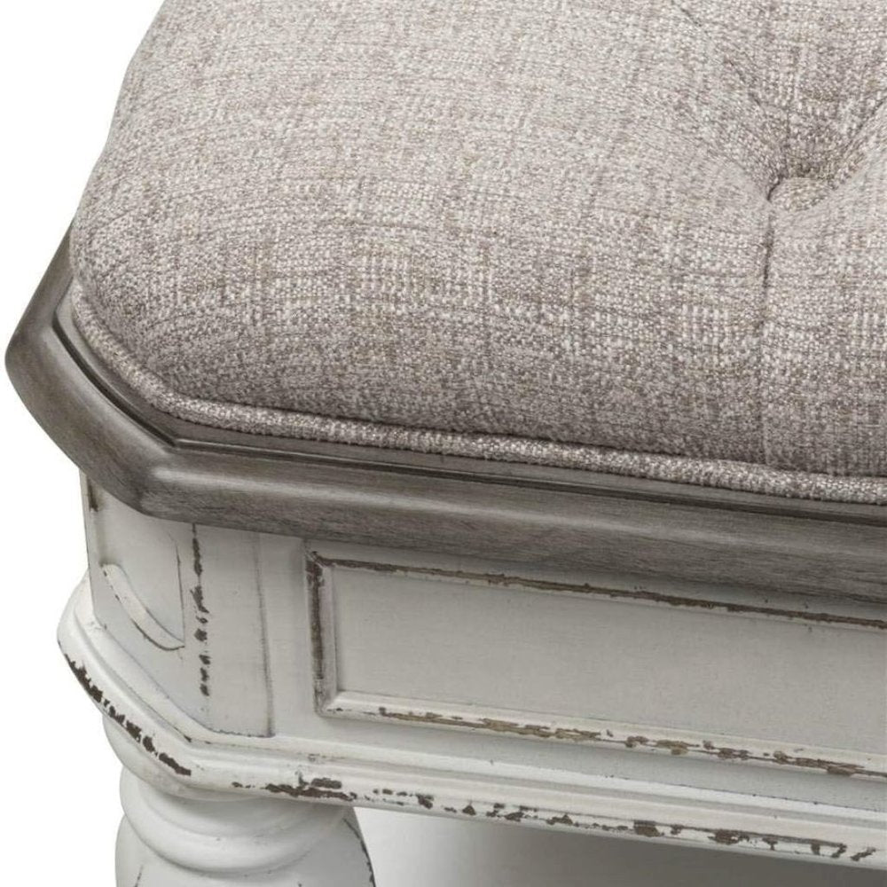 White Antique Bedroom Bench With Storage Shelf, End of Bed Accent Seat