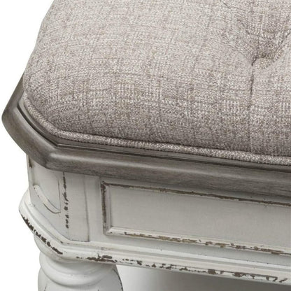 White Antique Bedroom Bench With Storage Shelf, End of Bed Accent Seat