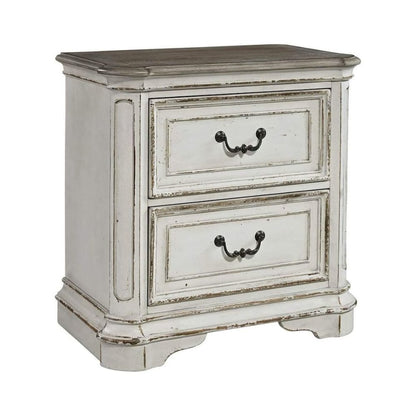 Antique White Nightstand with 2 Drawers, Vintage Bedroom Accent Piece