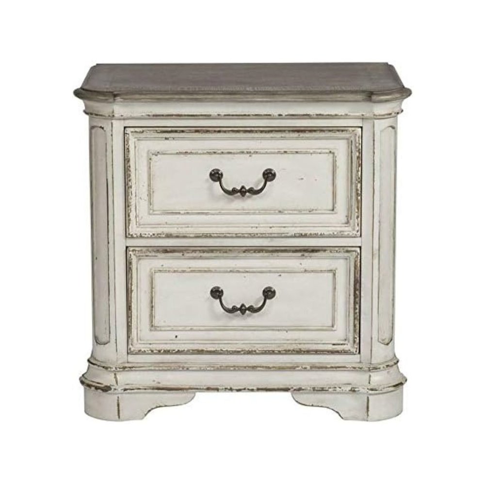 Antique White Nightstand with 2 Drawers, Vintage Bedroom Accent Piece