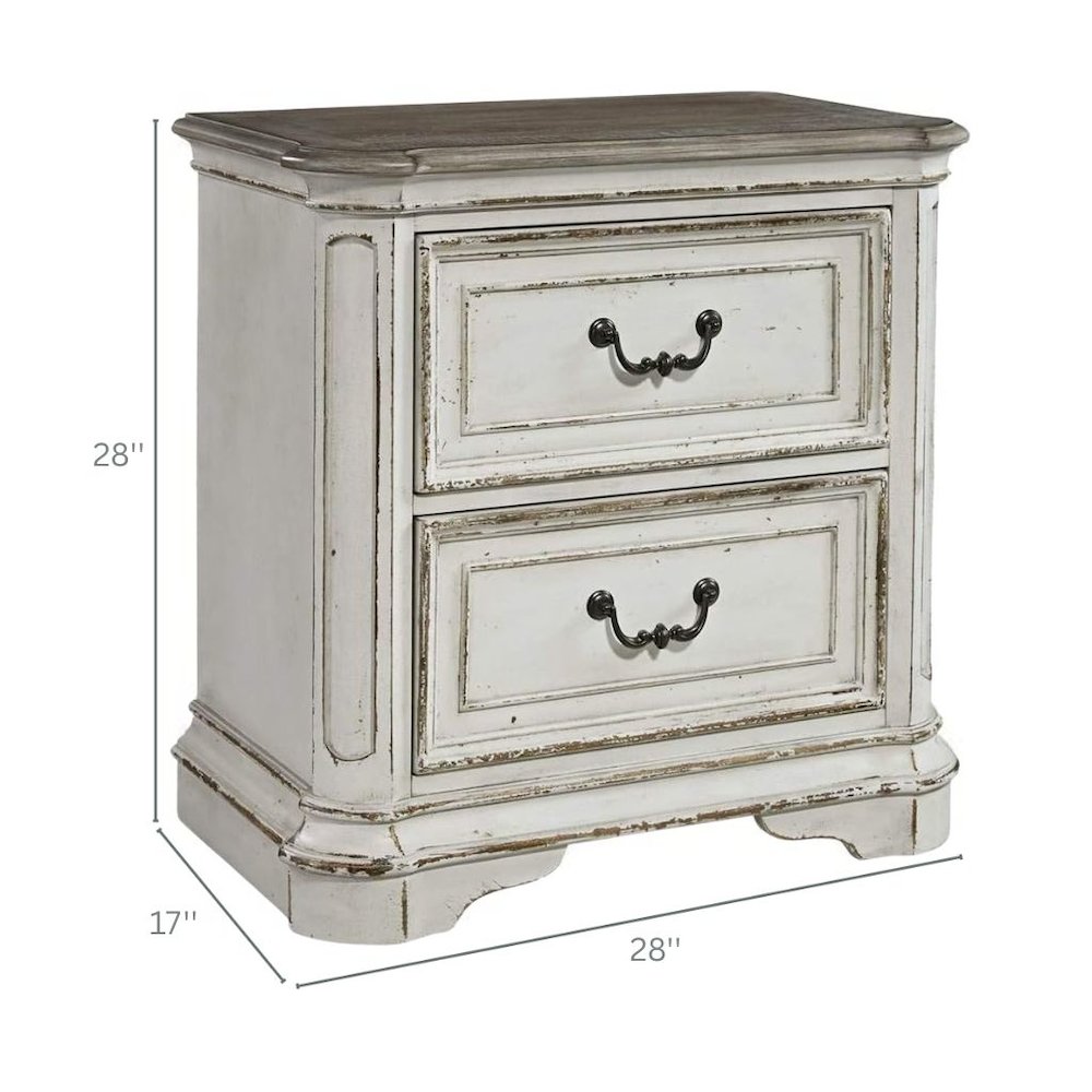 Antique White Nightstand with 2 Drawers, Vintage Bedroom Accent Piece