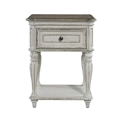 Antique White Nightstand with Drawer and Bottom Shelf, Rustic Accent Table