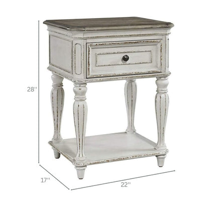Antique White Nightstand with Drawer and Bottom Shelf, Rustic Accent Table