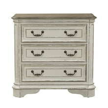 Magnolia Manor 3 Drawer Bedside Chest w/ Charging Station in Antique White