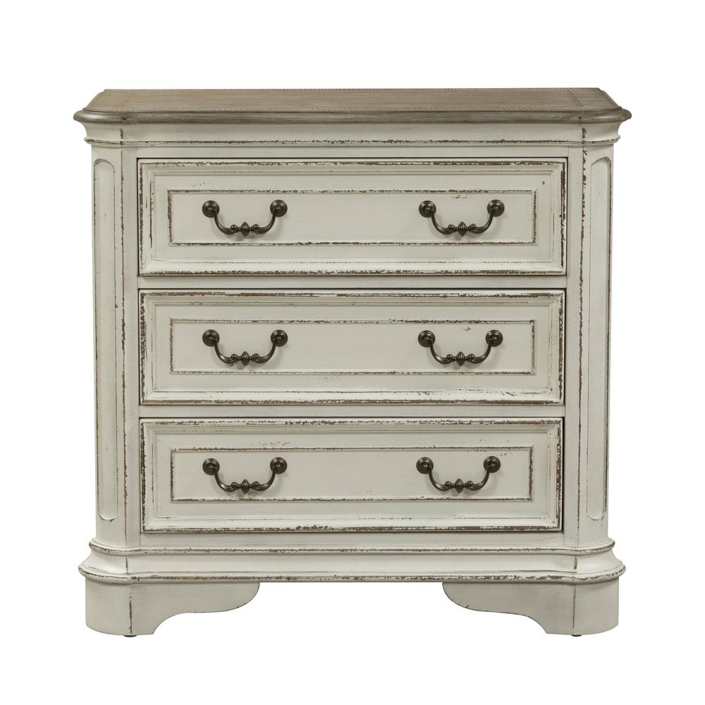 Magnolia Manor 3 Drawer Bedside Chest w/ Charging Station in Antique White