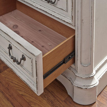 Magnolia Manor 3 Drawer Bedside Chest w/ Charging Station in Antique White