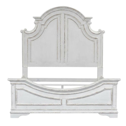Solid Wood King Bed Frame and Headboard, European Traditional Panel Bed, White