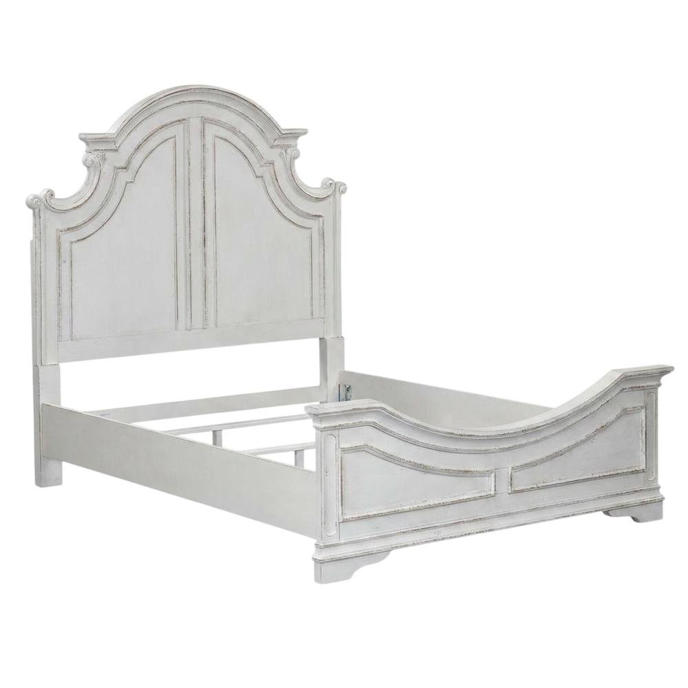 Solid Wood King Bed Frame and Headboard, European Traditional Panel Bed, White