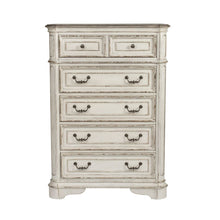 King Upholstered Bed, Dresser & Mirror - Antique White & Weathered Bark