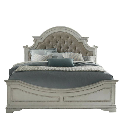 Chenille Upholstered King Platform Bed Frame with Headboard with Storage, White