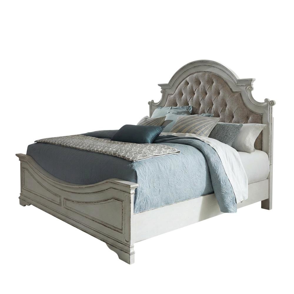 Chenille Upholstered King Platform Bed Frame with Headboard with Storage, White