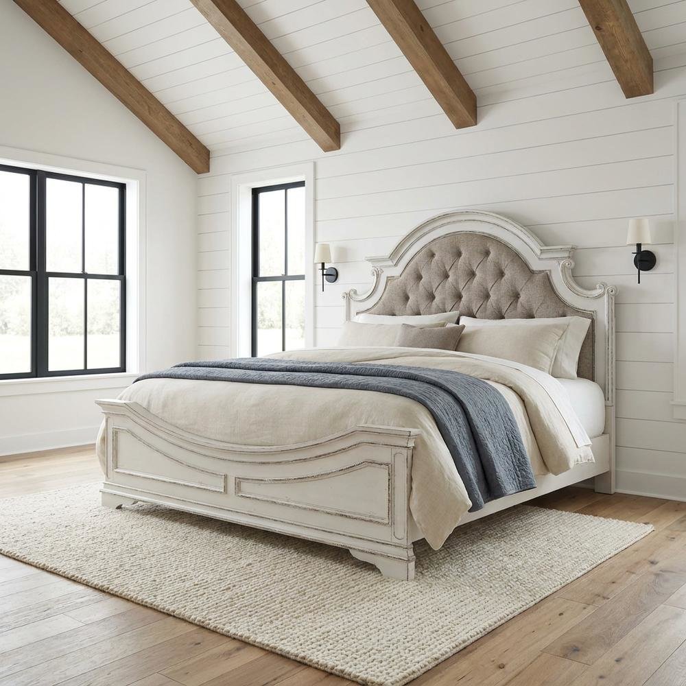 Chenille Upholstered King Platform Bed Frame with Headboard with Storage, White