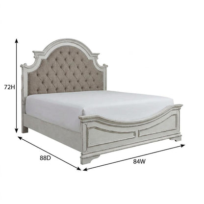 Chenille Upholstered King Platform Bed Frame with Headboard with Storage, White