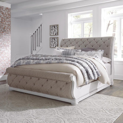 Magnolia Manor King Upholstered Sleigh Bed in Antique White