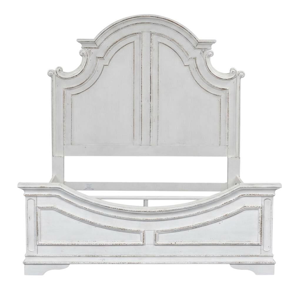 Solid Wood Queen Panel Bed with Tall Headboard, European Traditional, White