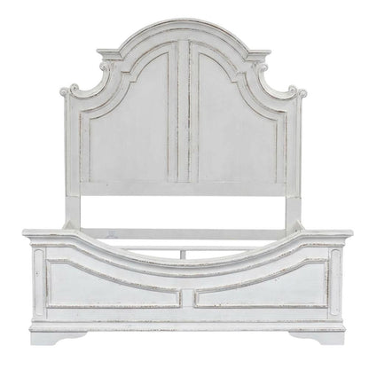 Solid Wood Queen Panel Bed with Tall Headboard, European Traditional, White