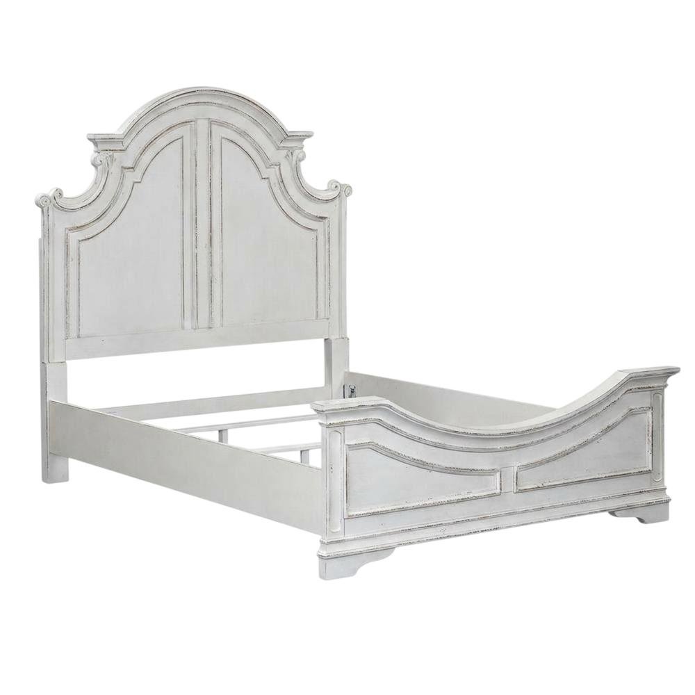 Solid Wood Queen Panel Bed with Tall Headboard, European Traditional, White