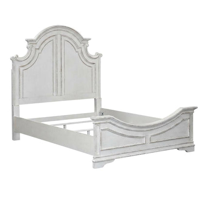 Solid Wood Queen Panel Bed with Tall Headboard, European Traditional, White