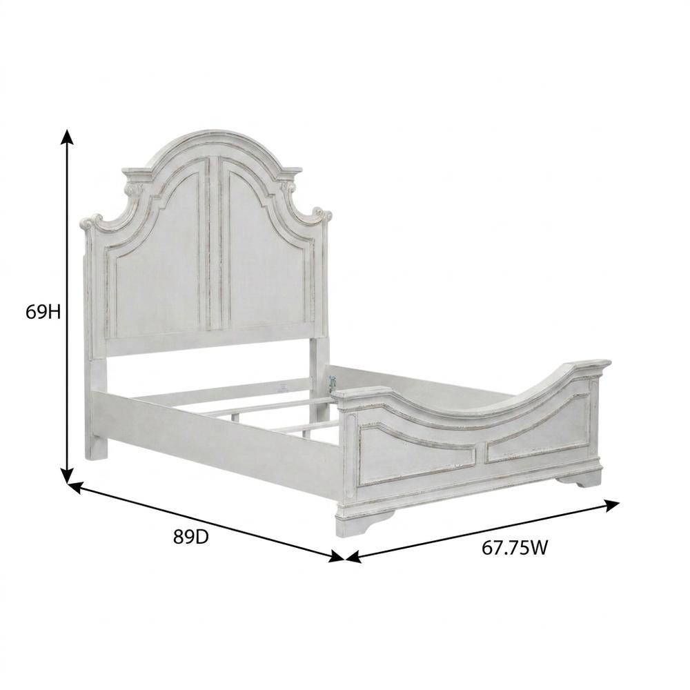Solid Wood Queen Panel Bed with Tall Headboard, European Traditional, White