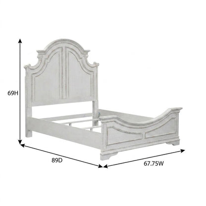 Solid Wood Queen Panel Bed with Tall Headboard, European Traditional, White