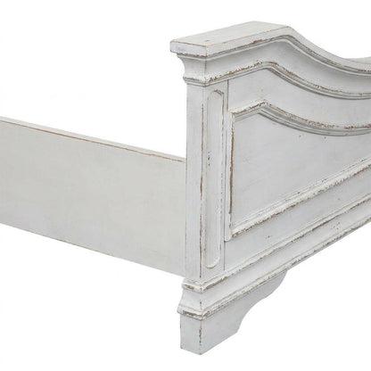 Solid Wood Queen Panel Bed with Tall Headboard, European Traditional, White