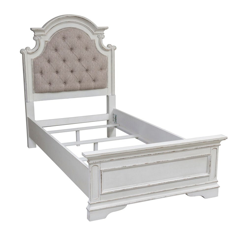 Magnolia Manor Twin Upholstered Bed - Antique White & Weathered Bark