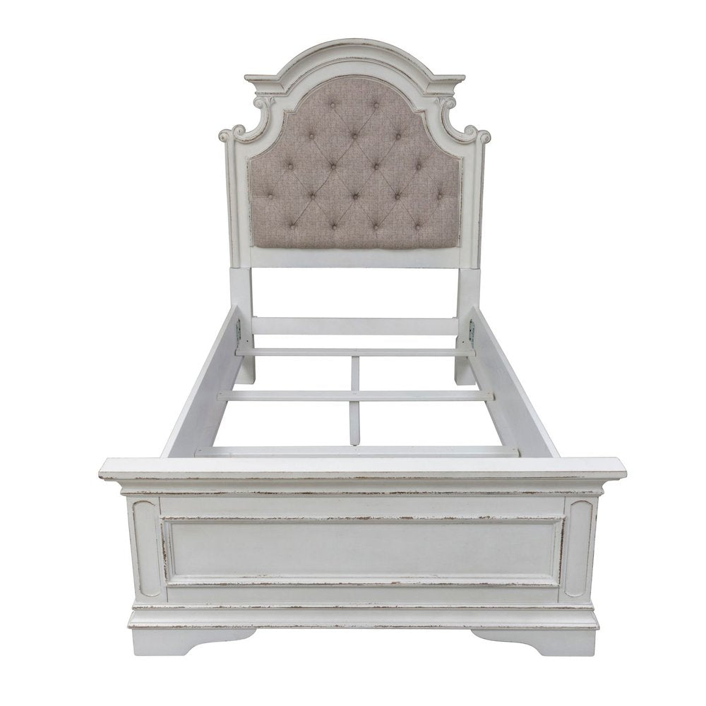 Magnolia Manor Twin Upholstered Bed - Antique White & Weathered Bark