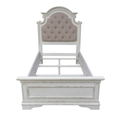 Magnolia Manor Twin Upholstered Bed - Antique White & Weathered Bark