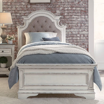Magnolia Manor Twin Upholstered Bed - Antique White & Weathered Bark