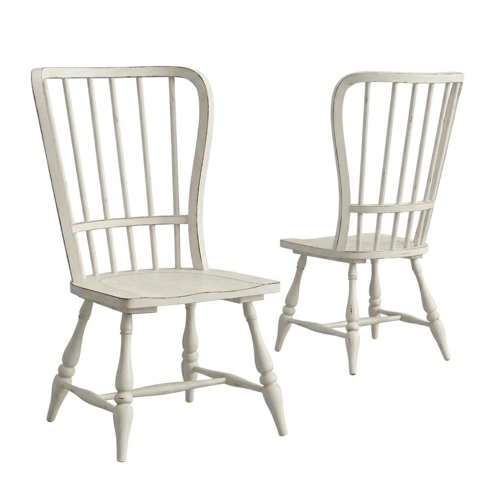 Rubberwood Farmhouse Dining Chairs, Antique White & Weathered Bark, Set of 2