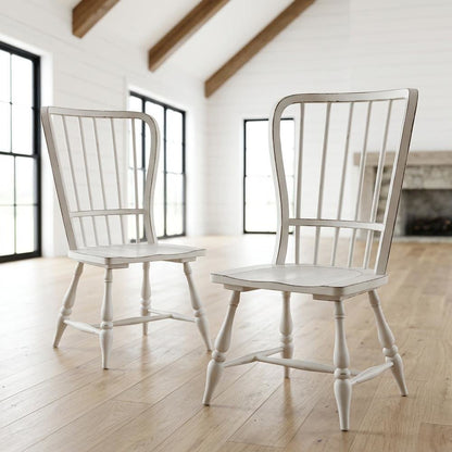 Rubberwood Farmhouse Dining Chairs, Antique White & Weathered Bark, Set of 2