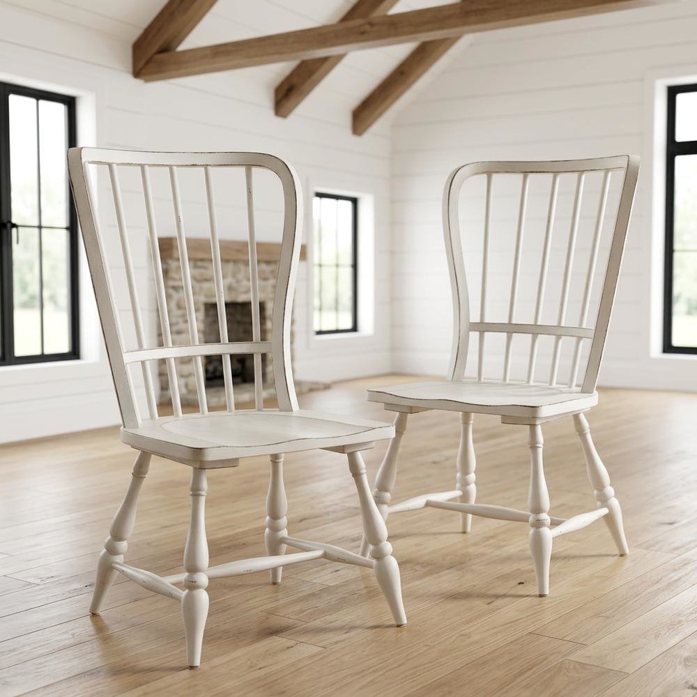 Rubberwood Farmhouse Dining Chairs, Antique White & Weathered Bark, Set of 2