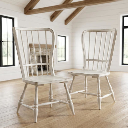 Rubberwood Farmhouse Dining Chairs, Antique White & Weathered Bark, Set of 2