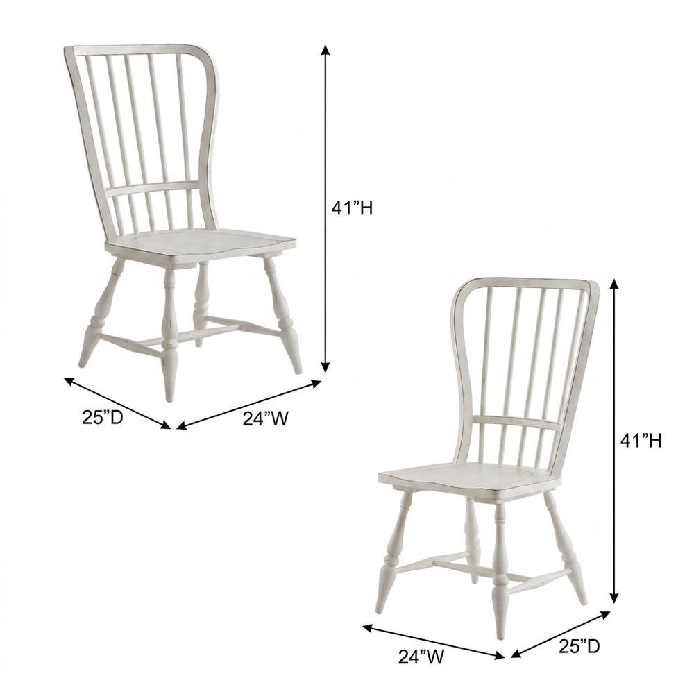 Rubberwood Farmhouse Dining Chairs, Antique White & Weathered Bark, Set of 2
