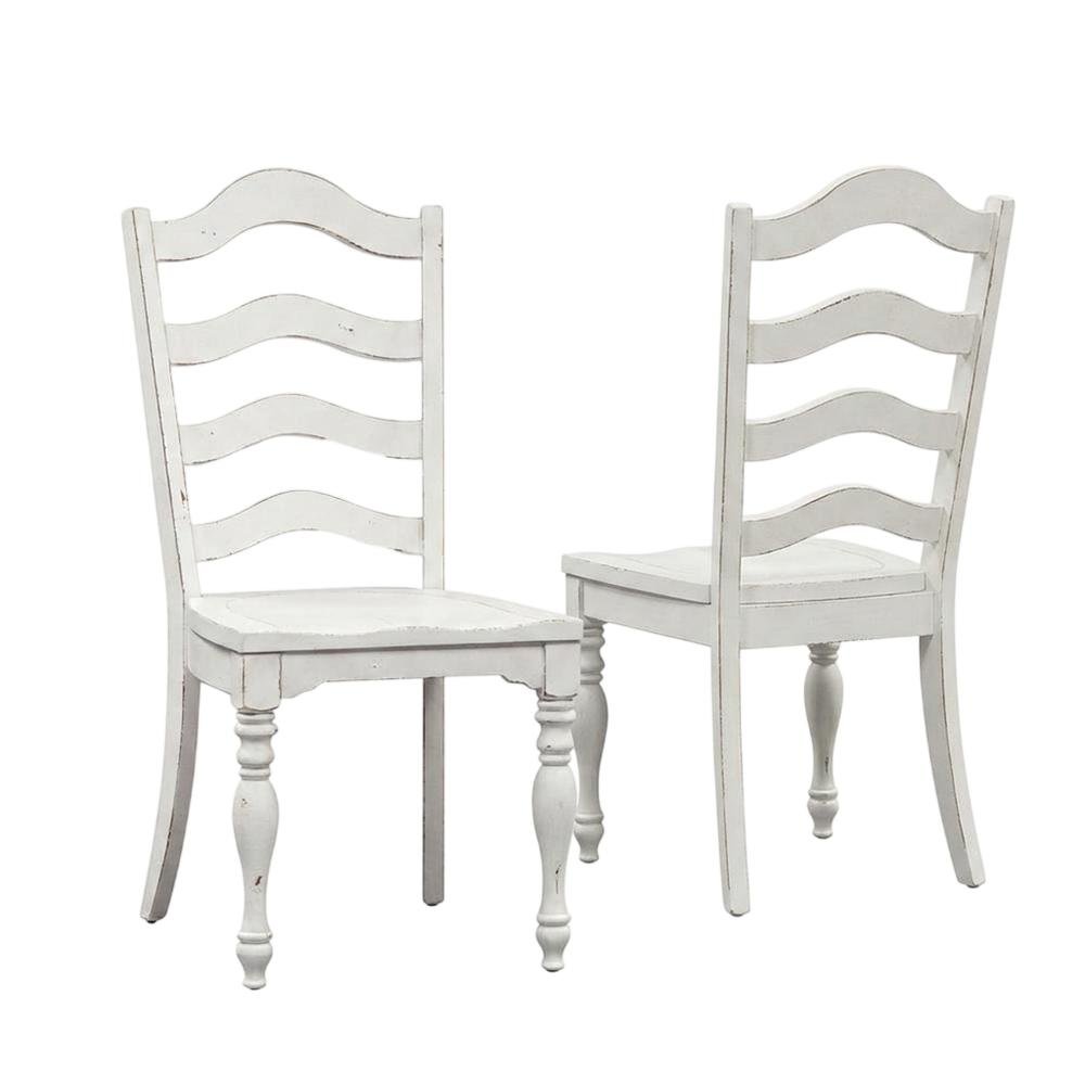 Solid Wood Ladder-Back Farmhouse Dining Chairs, White, Set of 2