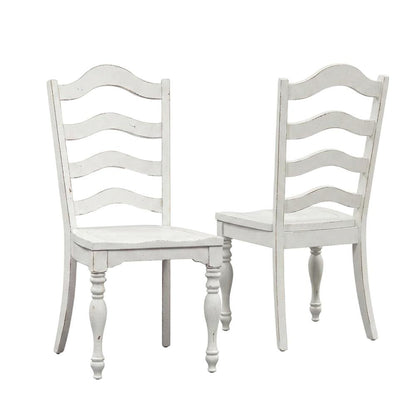 Solid Wood Ladder-Back Farmhouse Dining Chairs, White, Set of 2