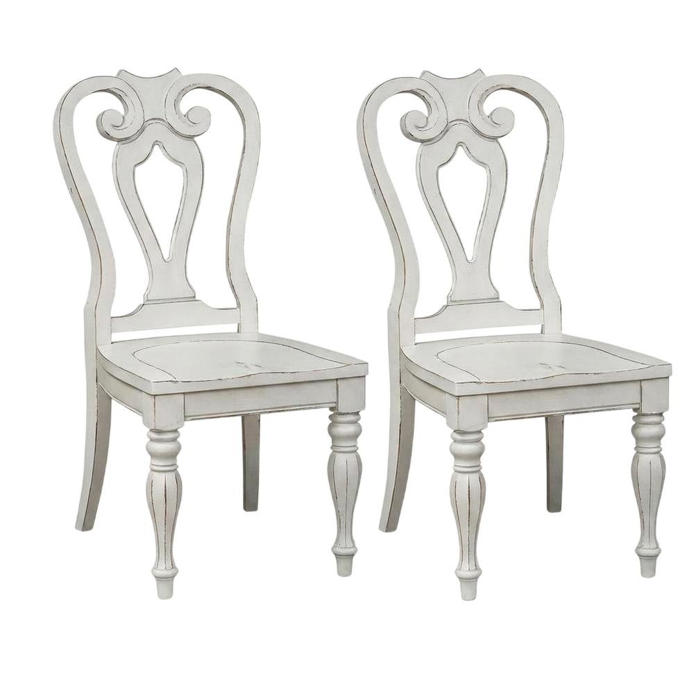 Rubberwood Splat Back Dining Chairs with Chenille Upholstery, White, Set of 2